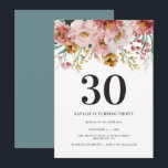 Girlig vattenfärgsblått blommigt 30års födelsedag<br><div class="desc">Rosa i 30års födelsedag,  blommigt,  blåparbjudanden. Snygg elegant,  modernt party-tema.</div>