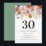 Girlig vattenfärgsblått blommigt 30års födelsedag<br><div class="desc">Rosa i 30års födelsedag,  blommigt,  blåparbjudanden. Snygg elegant,  modernt party-tema.</div>