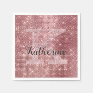 Girligt Dusty Ro Guld Rosa Diamond Monogram Namn Pappersservett