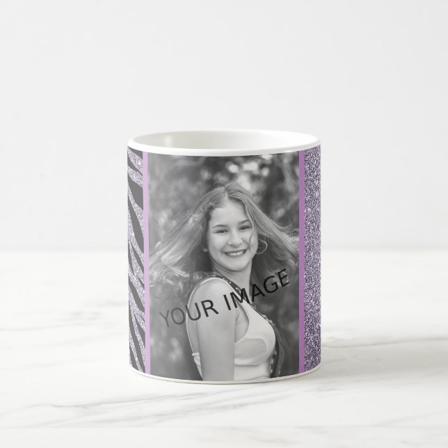 Girligt Lila Glitter Zebra Animal Print Mönster Kaffemugg (Center)