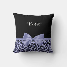 Girligt Lila Jaguar Skriv ut Lavender Bow med Namn Kudde