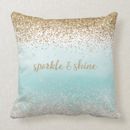 Girligt Mint Watercolor Ombre Guld Glitzy Glitter Kudde