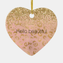 Girligt Peach Guld Leopard Glitter           Julgransprydnad Keramik