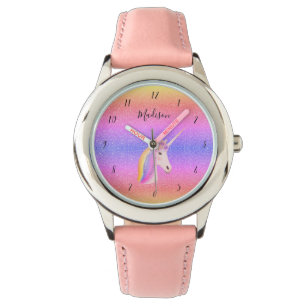 Girligt regnbåge Unicorn Pastel Rosa Glitter Kids Armbandsur