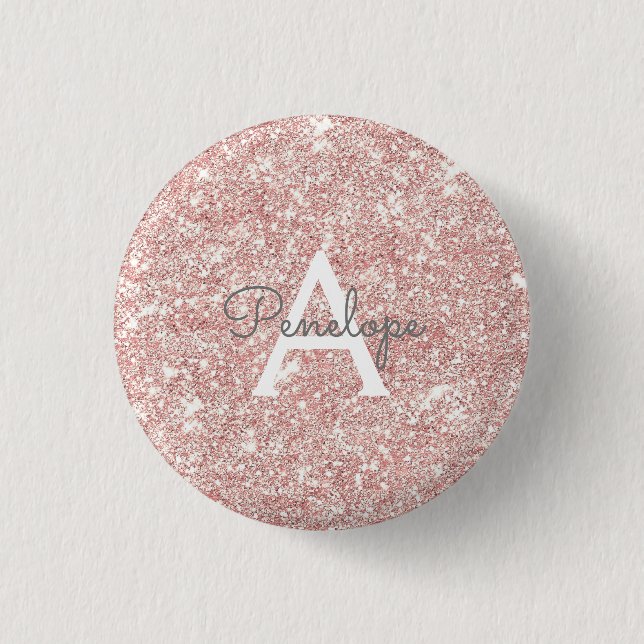 Girligt Rosa Glitter Monogram Knapp (Framsida)