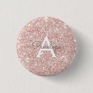 Girligt Rosa Glitter Monogram Knapp
