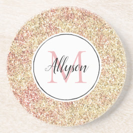 Girligt  Rosa Guld Glitter Skriv ut Monogram      Underlägg