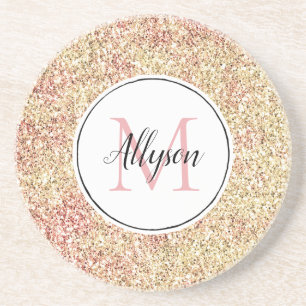 Girligt Rosa Guld Glitter Skriv ut Monogram Underlägg