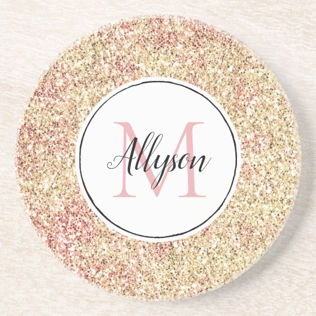 Girligt  Rosa Guld Glitter Skriv ut Monogram      Underlägg (Framsidan)