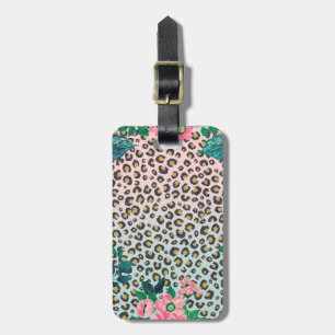 Girligt Rosa Mint Ombre Blommigt Glitter Leopard S Bagagebricka