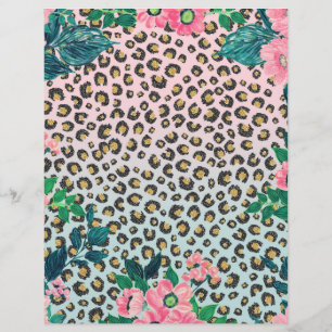 Girligt Rosa Mint Ombre Blommigt Glitter Leopard S Brevhuvud