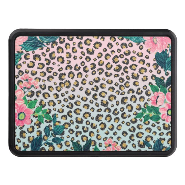 Girligt Rosa Mint Ombre Blommigt Glitter Leopard S Dragkroksskydd (Framsidan)