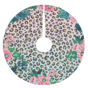 Girligt Rosa Mint Ombre Blommigt Glitter Leopard S Julgransmatta Borstad Polyester