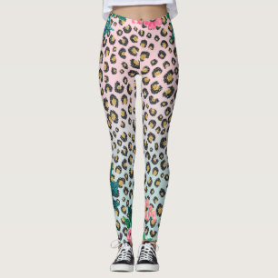 Girligt Rosa Mint Ombre Blommigt Glitter Leopard S Leggings