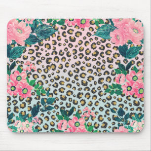 Girligt Rosa Mint Ombre Blommigt Glitter Leopard S Musmatta