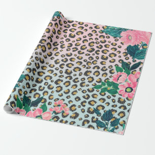 Girligt Rosa Mint Ombre Blommigt Glitter Leopard S Presentpapper