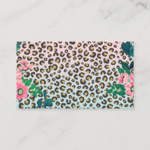 Girligt Rosa Mint Ombre Blommigt Glitter Leopard S Visitkort