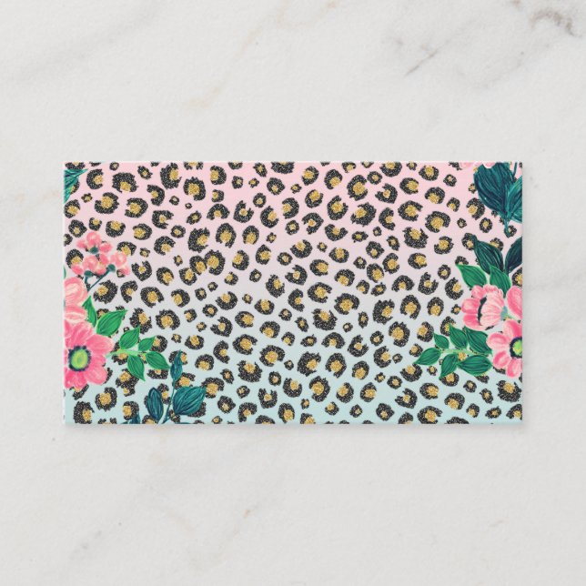 Girligt Rosa Mint Ombre Blommigt Glitter Leopard S Visitkort (Framsida)