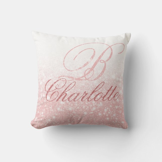 Girligt  Rosa Monogram Initial Namn Kudde (Framsida)