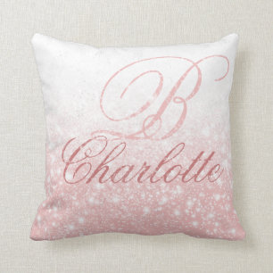 Girligt  Rosa Monogram Initial Namn Kudde