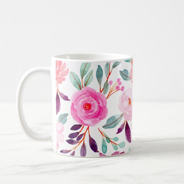 Girligt Rosa Plum Lilac-Blommönster Kaffemugg (Vänster)