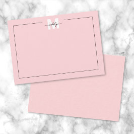 Girligt  Rosa Script Calligraphy Namn Monogram Anteckningskort
