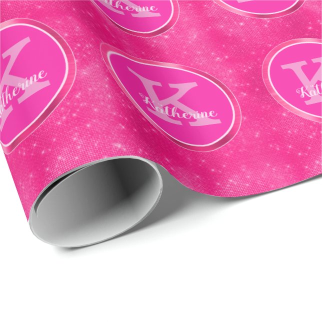 Girligt Shock rosa Cute Diamond Gnistra Monogram N Presentpapper (Rullad Hörn)