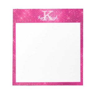 Girligt Shock rosa Glam Glitter Gnistra Monogram N Anteckningsblock