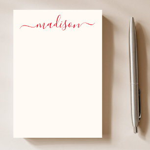 Girligt unikt Red Typography-skript Namn Post-it Block