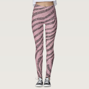 Girligt Zebra ränder på Rosa Glitter Struktur Leggings