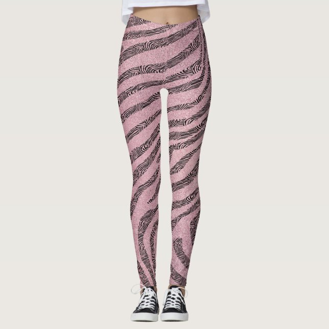 Girligt Zebra ränder på Rosa Glitter Struktur Leggings (Framsida)
