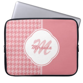 GirLjusa rosa houndstooth Monogram med Namn Laptop Fodral