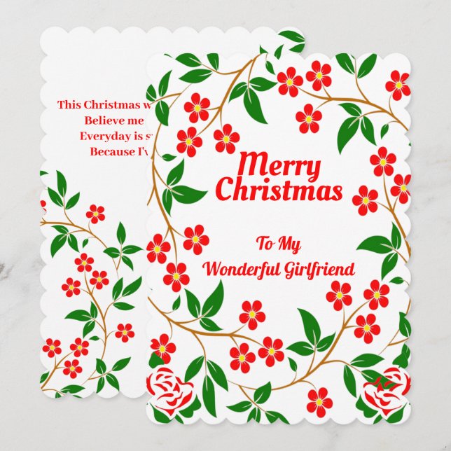 Girlkompis Elegant God jul Röd ros Grönt Julkort (Fram/baksida)