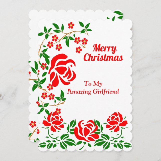 Girlkompis Elegant God jul Röd ros Grönt Julkort (Fram/baksida)