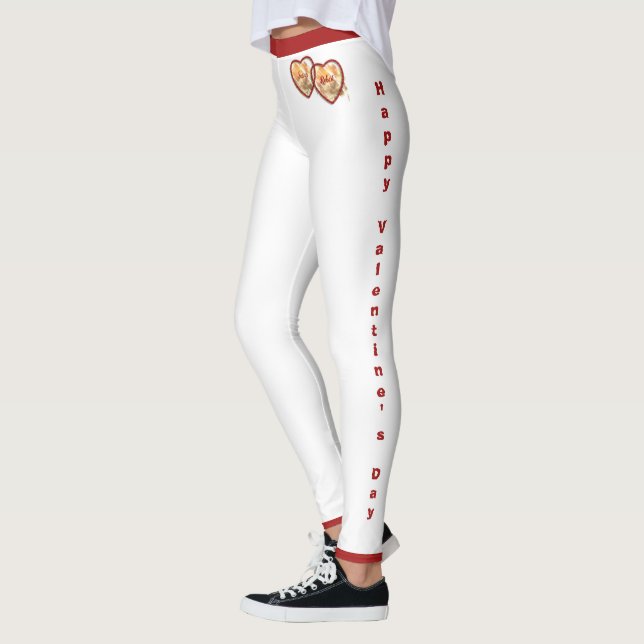 Girlkompis Makfe Red Hearts Modern Valentines day Leggings (Vänster)