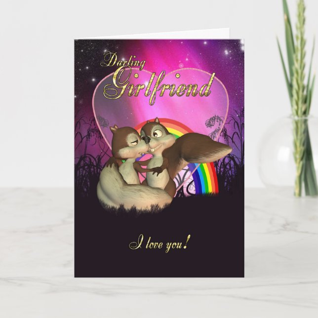 Girlkompis Valentines dagskort med Cute Kärlek Squ Helgkort (Framsida)