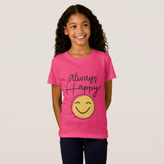 Girls' "Always Happy" Pink Smiley Tee - Bright Joy
