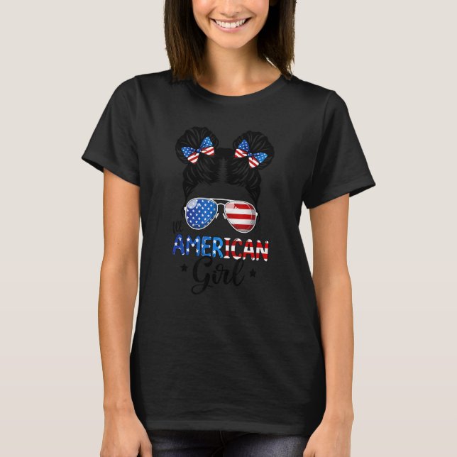 Girls American Flagga Sunglass 4:e juli Messy B T Shirt (Framsida)