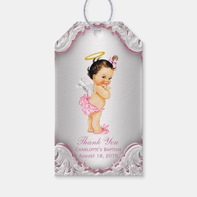 Girls Angel Baptism Tack Presentetikett (Framsidan)