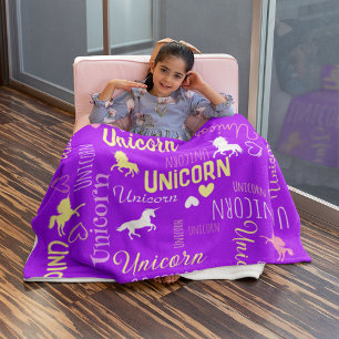 Girls Anpassade Magic Unicorn Lila Rosa Fleecefilt