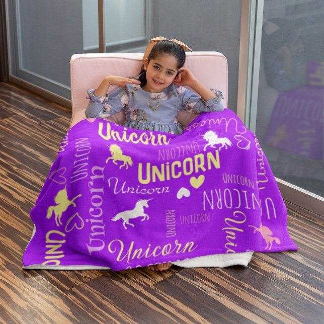 Girls Anpassade Magic Unicorn Lila Rosa Fleecefilt (Skapare uppladdad)
