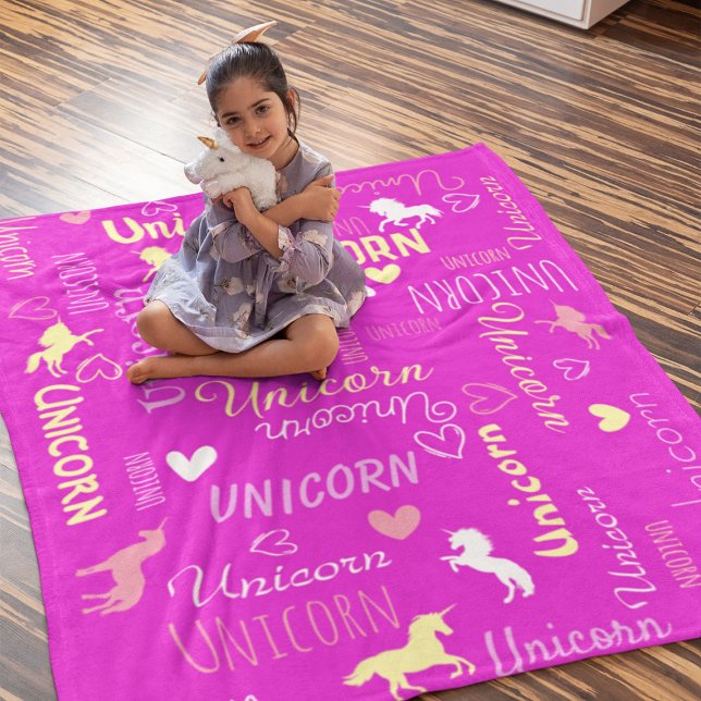 Girls Anpassade Magic Unicorn Rosa Gult Fleecefilt (Skapare uppladdad)