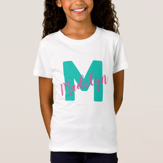 Girls Anpassningsbar Personlig Namn Initial Monogr T Shirt (Framsida)