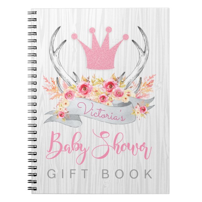 Girls Antler Baby Shower Guest Gift Bok Anteckningsbok (Framsidan)