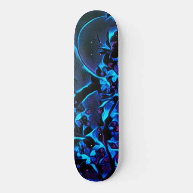 Girls Asian Inspired Blue Black Cherry Blommar Mini Skateboard Bräda 18,5 Cm (Framsida)