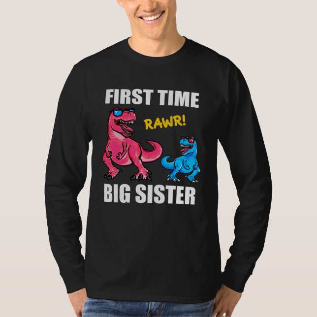 Girls Baby Announcement Dinosaur  First Time Big S T Shirt (Framsida)