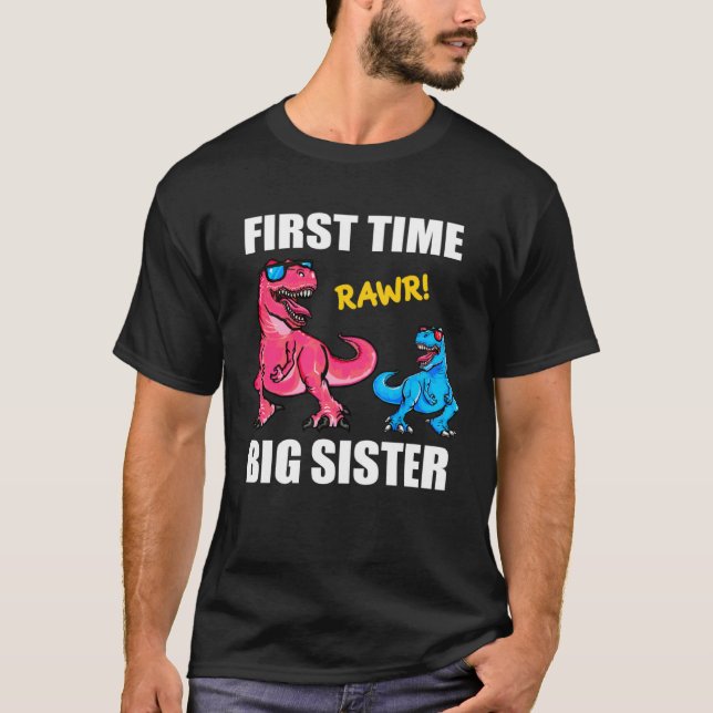 Girls Baby Announcement Dinosaur  First Time Big S T Shirt (Framsida)