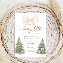 Girl's Baby Shower pine trees Winter Bow coquette Inbjudningar