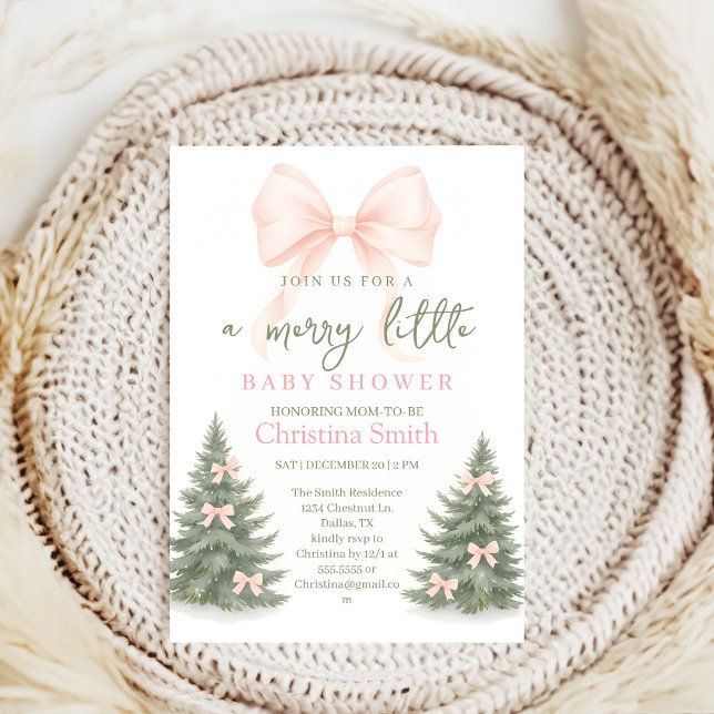 Girl's Baby Shower pine trees Winter Bow coquette Inbjudningar (Skapare uppladdad)