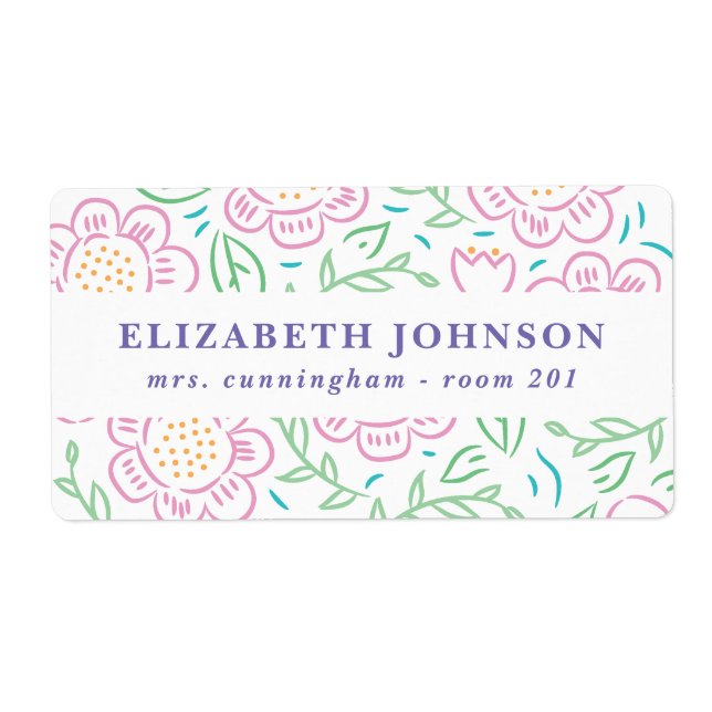 Girls Back to school Blommigt-etikett 2 Fraktsedel (Framsidan)